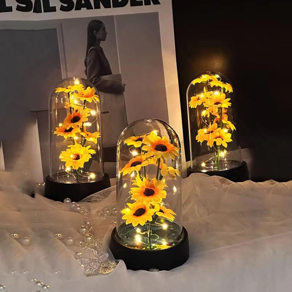 Květiny ve skle Slunečnicová lampa Umělá slunečnice Věčná květina světlo Valentýna