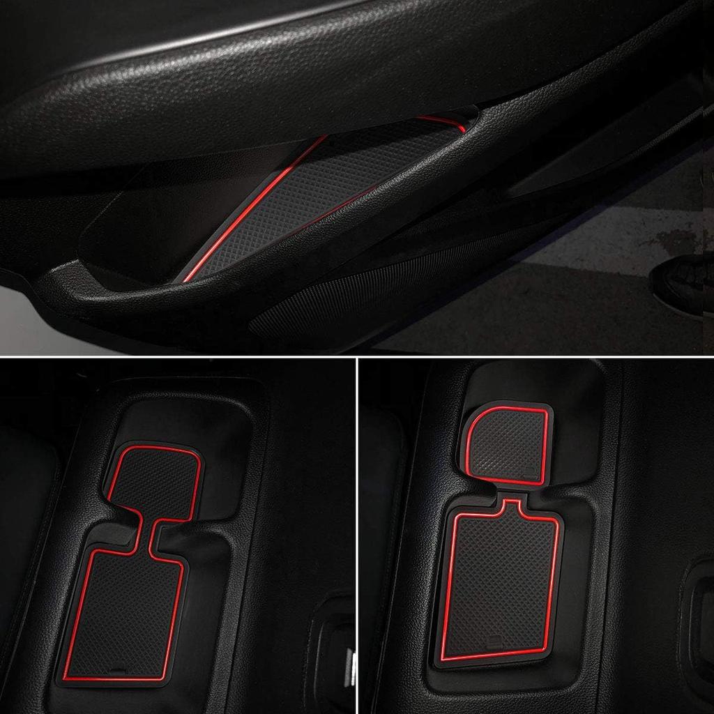 Auovo Anti Dust Door Mats for Chevy Traverse Accessories 2018 Interior Fit Door Cup Center Console Liners 28pcs/Set (Red,Updated)