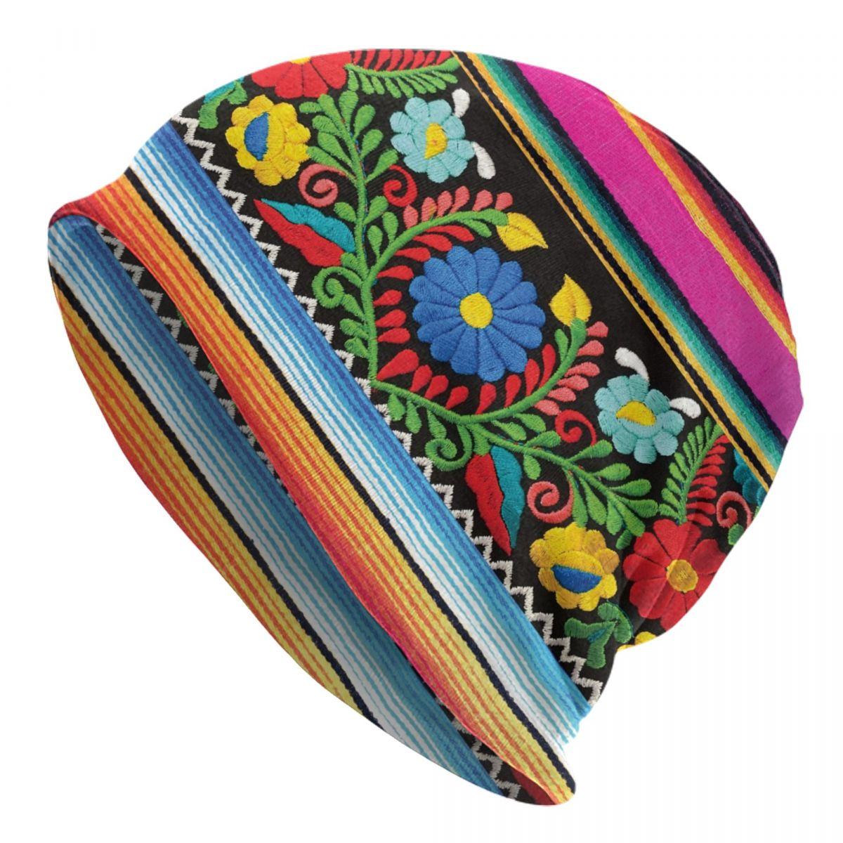 

Custom Mexican Flower Patchwork Print Skullies Beanies Caps Fashion Winter Warm Unisex Women Knit Hat Unisex Adult Bonnet Hats Beanies Cap