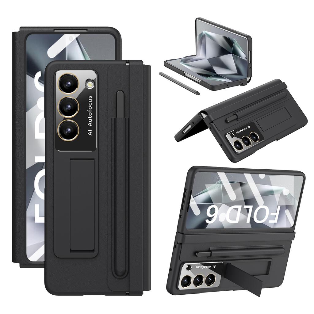 Měkký pant pro Samsung Galaxy Z Fold 6 4 5 Pouzdro z PU kůže, držák na pero, ochranný film