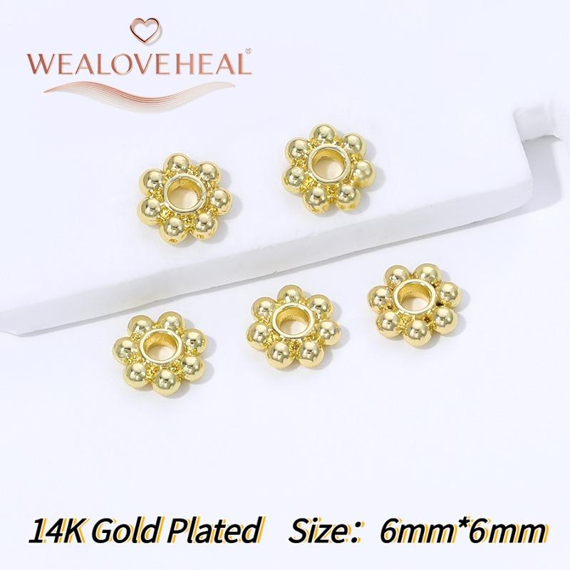 14K Gold Plated Brass Metal Snowflake Spacer Beads,4/5/6/8mm Bead Separator for DIY Bracelet Necklace Jewelry Making Supplies