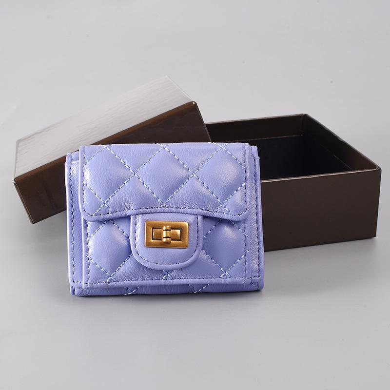 Lambskin Diamond Pattern Short Wallet – Elegant European & American Style Flap Coin Purse for Women