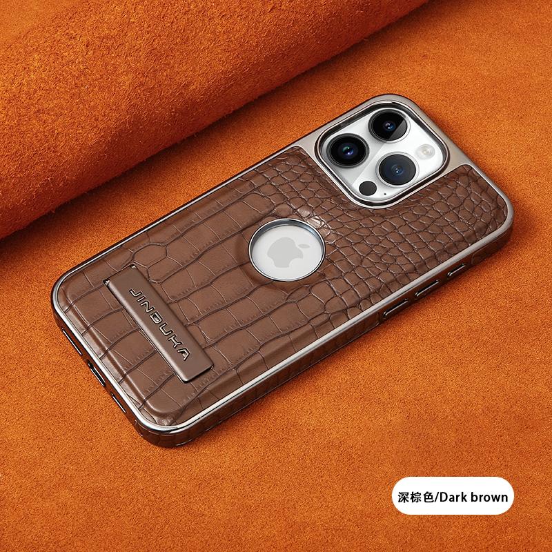 Case For iPhone 16 15 14 13 12 11 Air Pro Max 16e Crocodile Pattern Leather Magsafe Wireless Charging Metal Kickstand Cover