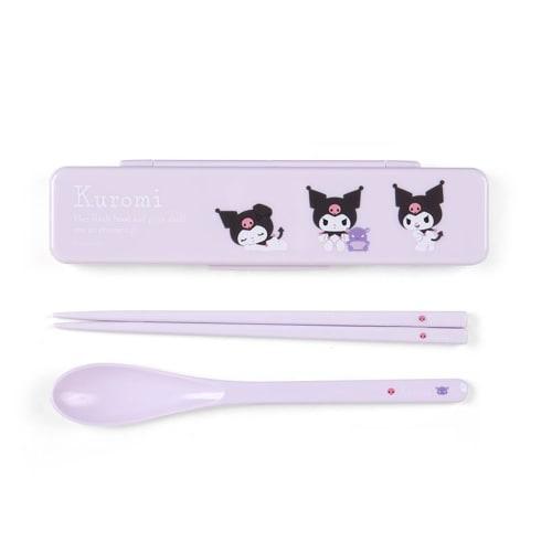Sanrio Kuromi Chopsticks & Spoon Set, 1.8 X 18.8 X 4.7 Cm, Perfect for New Life, Lunchtime, Character, Product Number 294420