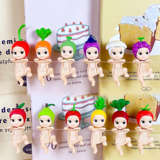 12Pcs Holding Chin Angel Doll Fruit Animal Headgear Angel Figurine PVC Cartoon Angel Figure Bookshelf Desktop Decoration Ornament
