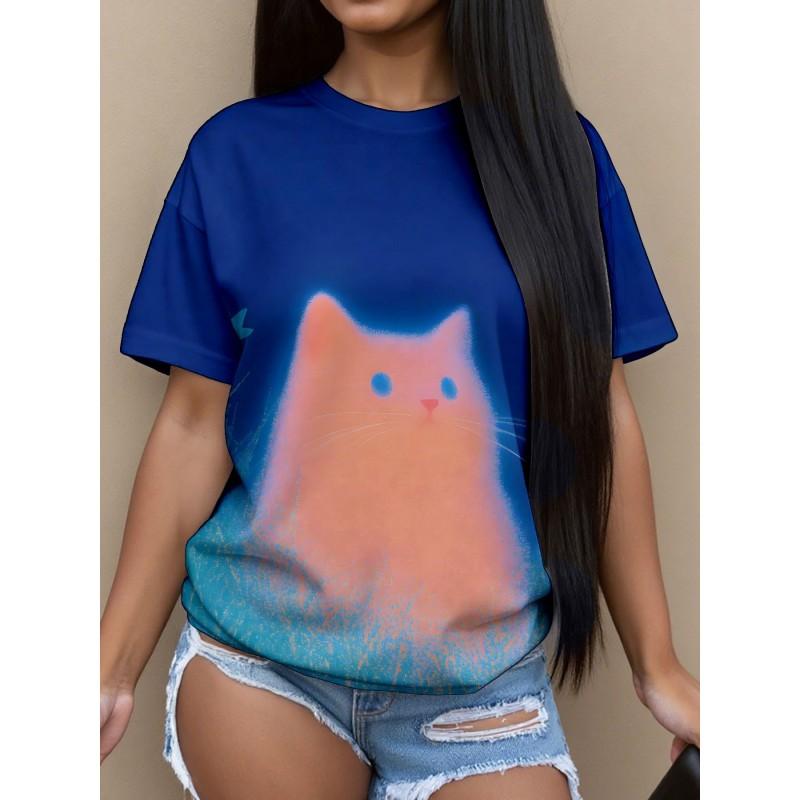 Womens Casual Round Neck Short Sleeve T-Shirt With Butterfly Print Loose Fit 2025