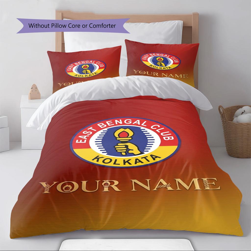 Name Custom East Bengal FC Pattern Bedding Set Quilt Cover Pillowcase Home Decor Gift (1 * duvet cover + 2 * pillowcase, without core)