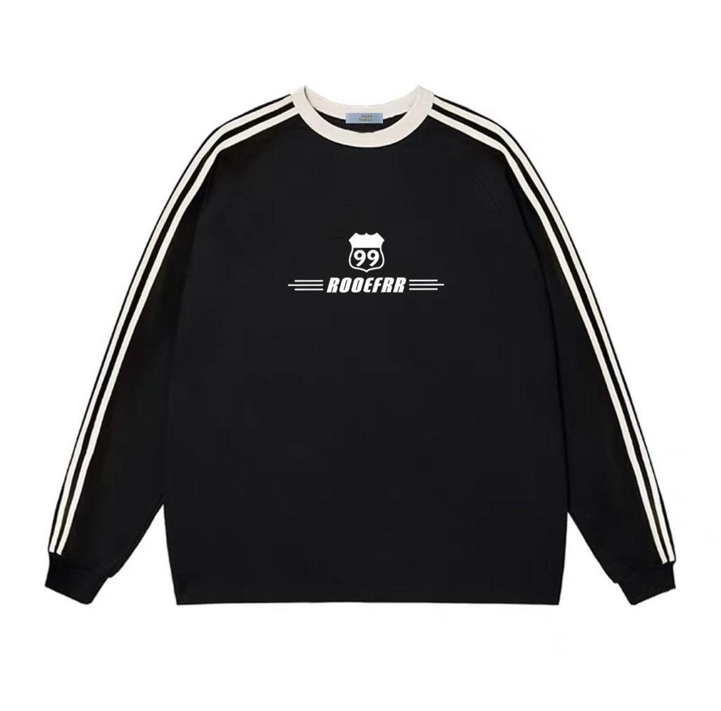 Women's 2024 Autumn/Winter Three-Stripe Fleece Sweatshirt - Casual Round Neck, Long Sleeve, Loose Fit.