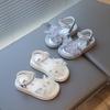 Girls Sandals Lace Flowers Shiny Crystal Kids Beach Shoes Open Toes 2025 Summer New Children Princess Shoes Soft Comfortable