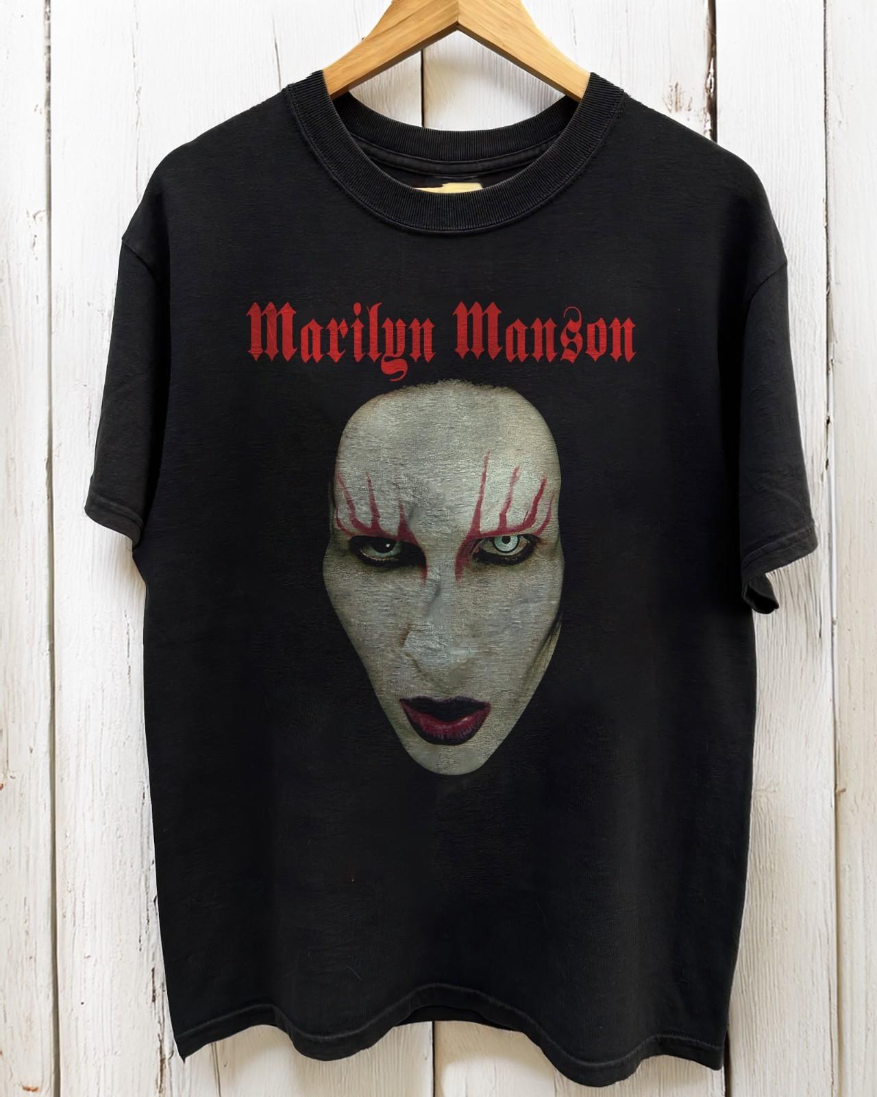 Marilyn Manson Face Rock Band Black Unisex T-shirt Size S-5XL XL