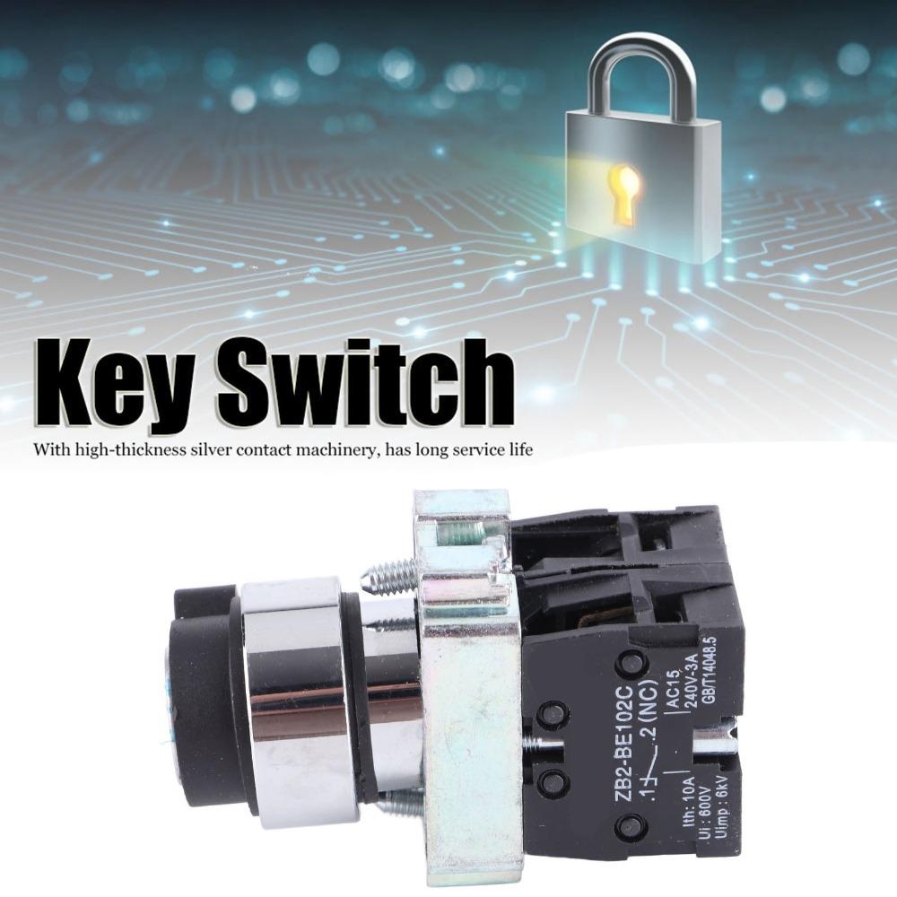 Key Switch 2 Position Key Lock Switch ZB2BE101 ZB2BE102C Self-Reset Power Lock 240V-3A Plastic Rotation Locking Industrial