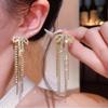 Exquisite Rhinestone Bow Kont Dangle Earrings for Women Girl New Fashion Long Tassel Double-Purpose Earrings Jewelry Accessories