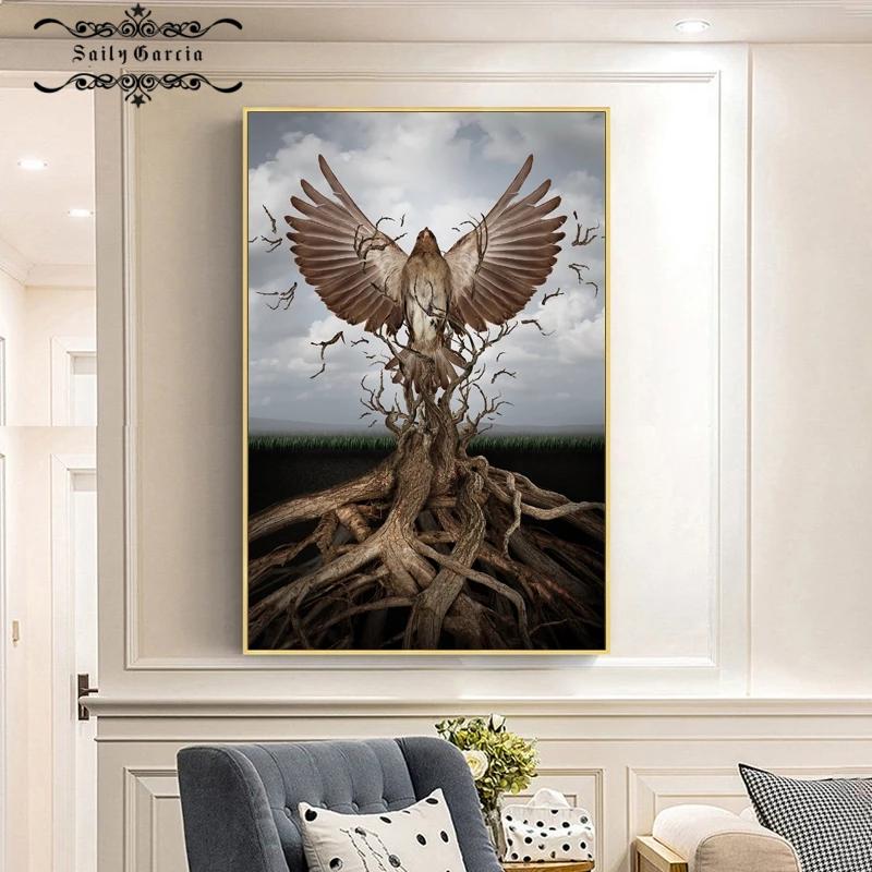 Abstrakte Bäume und Adler Poster Nordic Minimalist Wand Kunst Leinwand Malerei Wohnzimmer Korridor Kreative Dekor Innen Bilder