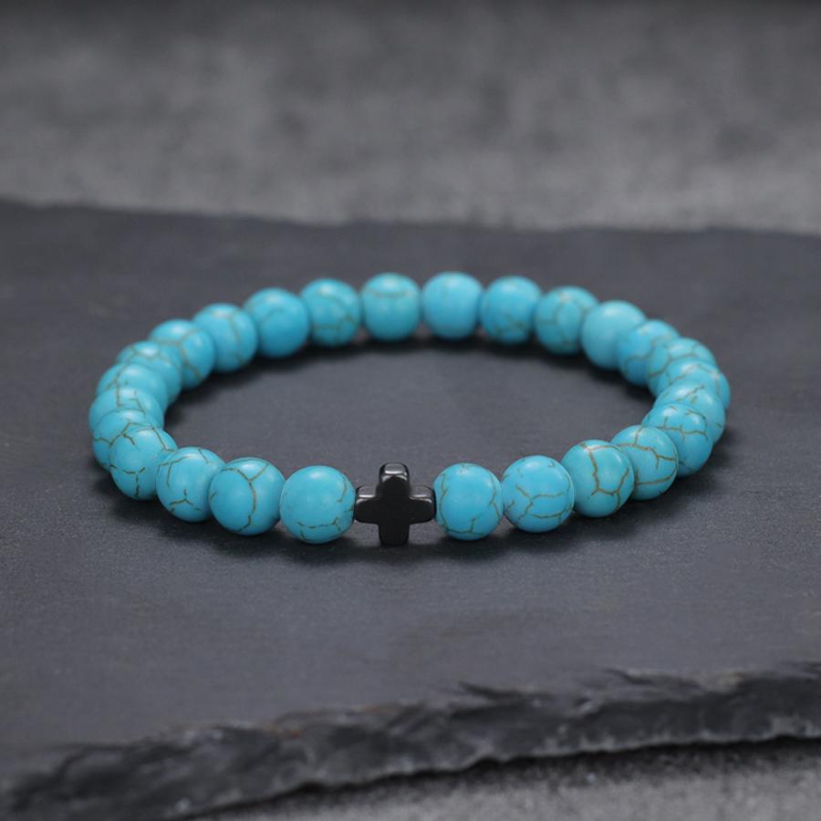 Minimalist Natural Stone Bracelet For Men Meditation Cross Braslet Hematite Healing Braclet Leisure Versatile Accessories Joias