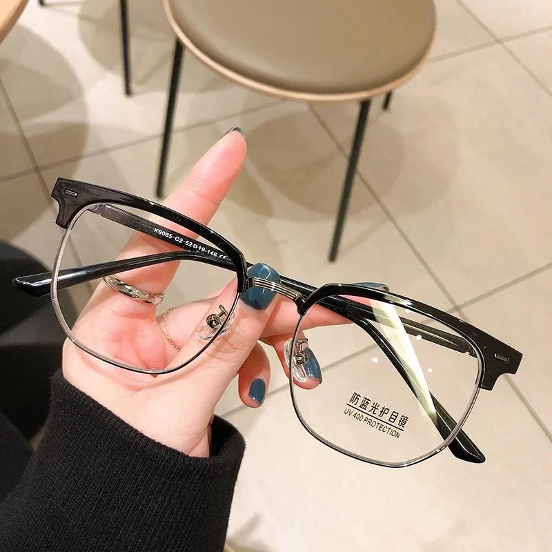 

Metal Round Face Near Sight Glasses Male Anti-blue Light Myopia Eyeglasses Half Frame Optical Business Short Sight Eyewear 0(anti-blue)