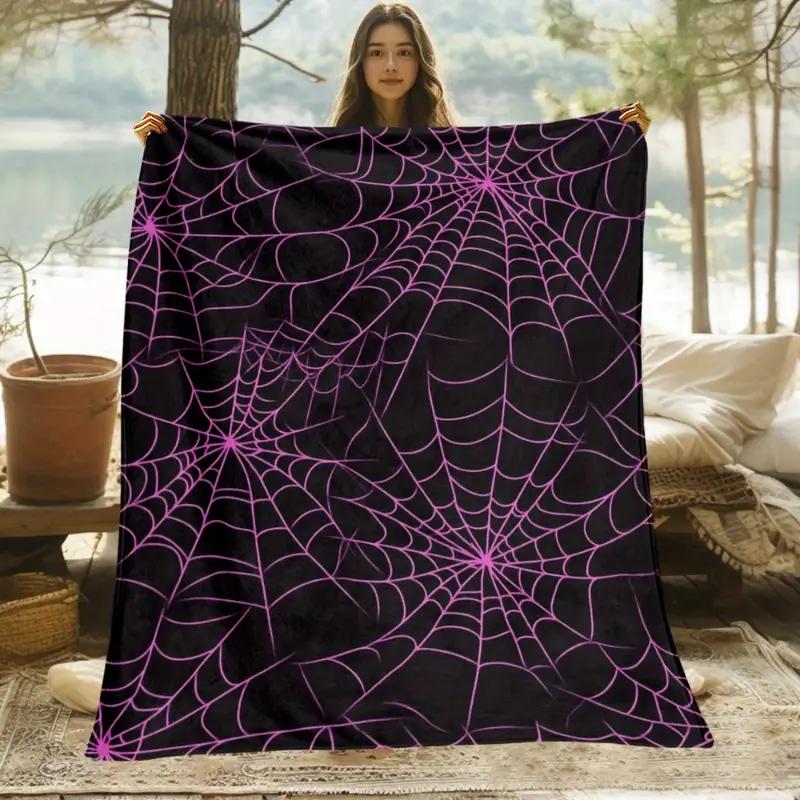 Purple spiderweb pattern - flannel blanket - warm and soft, suitable for bed, office, home, sofa, Halloween and Christmas 130x150cm