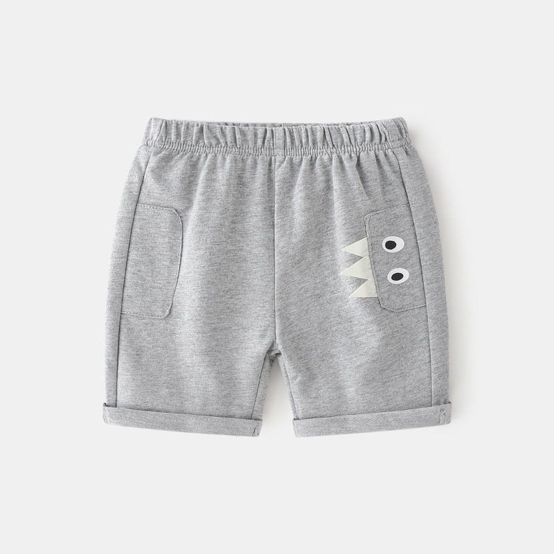 Kids Summer Shorts Boys' Middle Pants Cartoon Teeth Eye Beads Fifth Pants K-style Boys' Low Waist Pure Color Pants