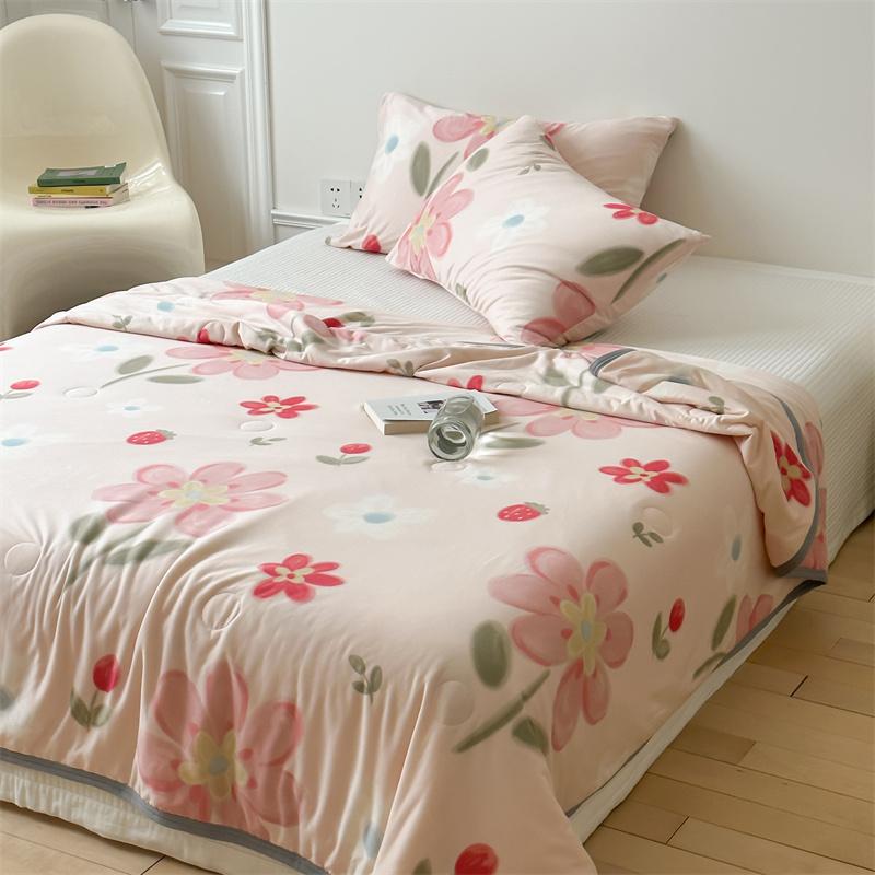 Pink Flower Pattern Quilt Breathable Comfortable Air-conditioning Quilted Quilt Skin-friendly Multi-functional Thin Blanket