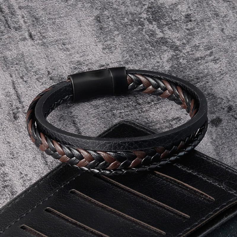 Luxury Stainless Steel Accessories Match Men's Leather Bracelet Multi-layer Hand-woven Bracelet Handsome Boy's Valentine's Gift