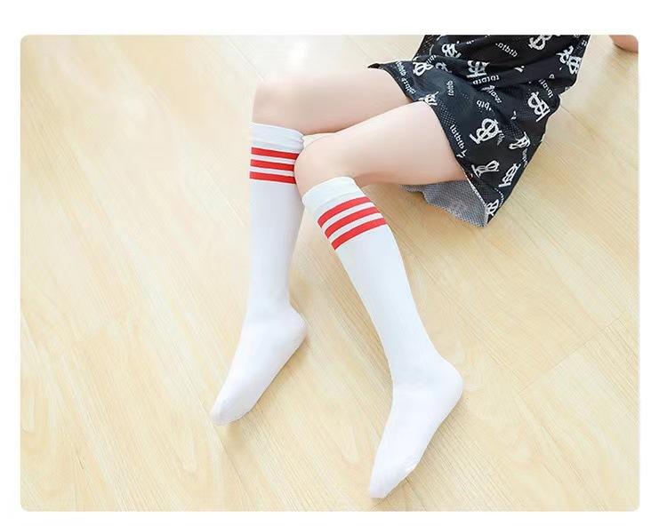 Boys And Girls Three-Bar Student Socks Spring And Summer Medium Stockings Breathable Striped Over Knee Children'S Socks