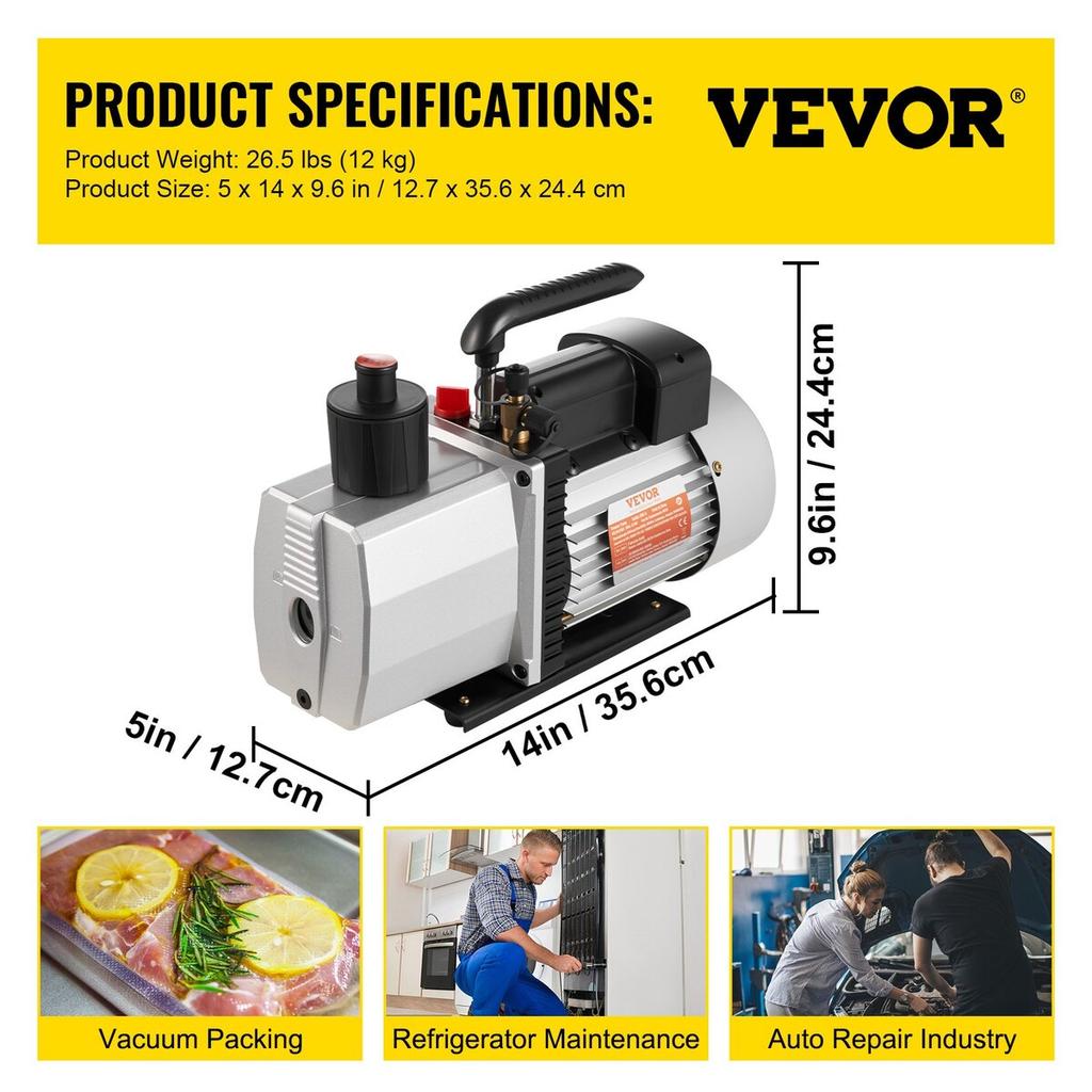 8CFM Two-Stage Rotary Vane Professional Vacuum Pump 15Micron 3/4HP