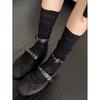 White Calf Socks Stacking Socks Women's Summer Black Thin Women's Medium Tube Tide Socks Breathable Outer Wear Flower Lace Stockings