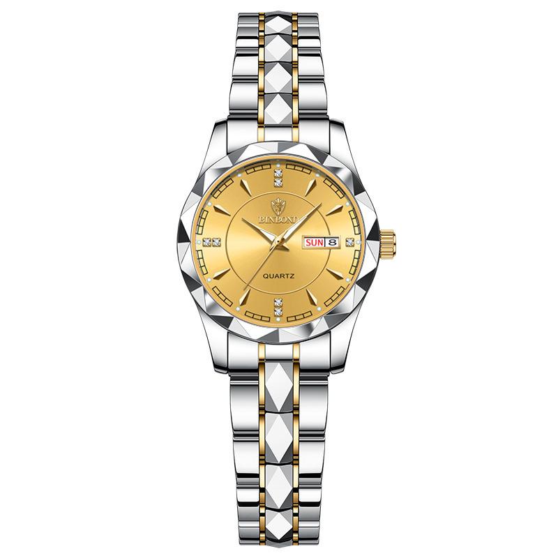 Tycoon Gold Men's Stainless Steel Double Calendar Waterproof Watch
