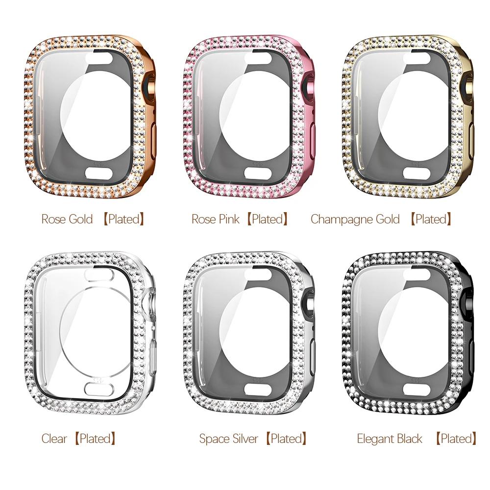 Bling Glass+Cover For Apple Watch Case 44 45mm 41mm 40 42mm 44mm Diamond bumper+Screen Protector for Series 11 10 9 8 7 5 6 SE