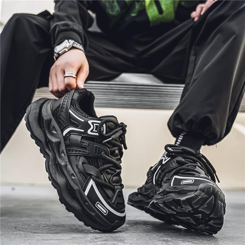 Thick Sole Versatile Clunky Sneaker for Men  New Trend Mesh Lace Up Breathable Casual Sports Shoes Increased Soft Soles