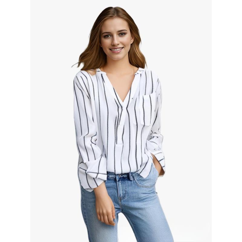 

Простая и модная рубашка в полоску с принтом для женщин во внешней торговле, рубашка свободного кроя 4XL белый