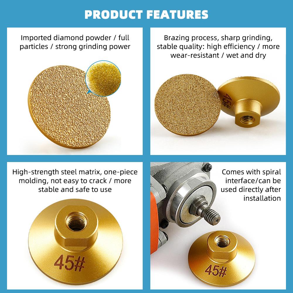 M10 Diamond Brazed Flat Grinding Head Marble Stone Countertop Tile Edge Trimming Rough Polishing Disc Angle Grinder Abrasive Pad