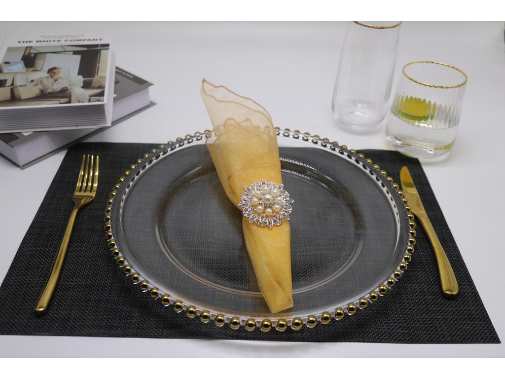 Nordic Style Golden Beaded Glass Fruit Plate - Round and Elegant for Banquets