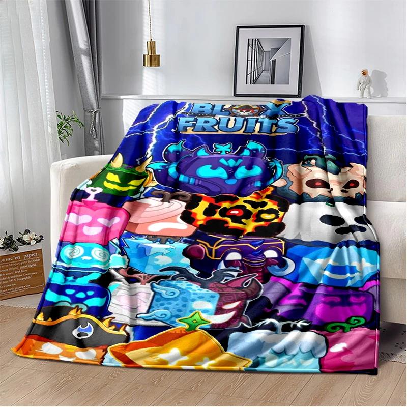 2025 New Style B-Blox Fruit Cartoon Flannel Blanket,Soft Throw Blanket for Home Bedroom Bed Sofa Travel Cover Kid Gift