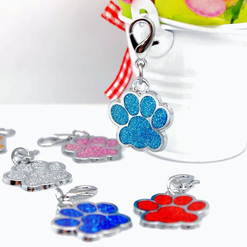 Dog Cat Collar Tag Pendant Pet Accessories Paw Glitter Pendant Keychain
