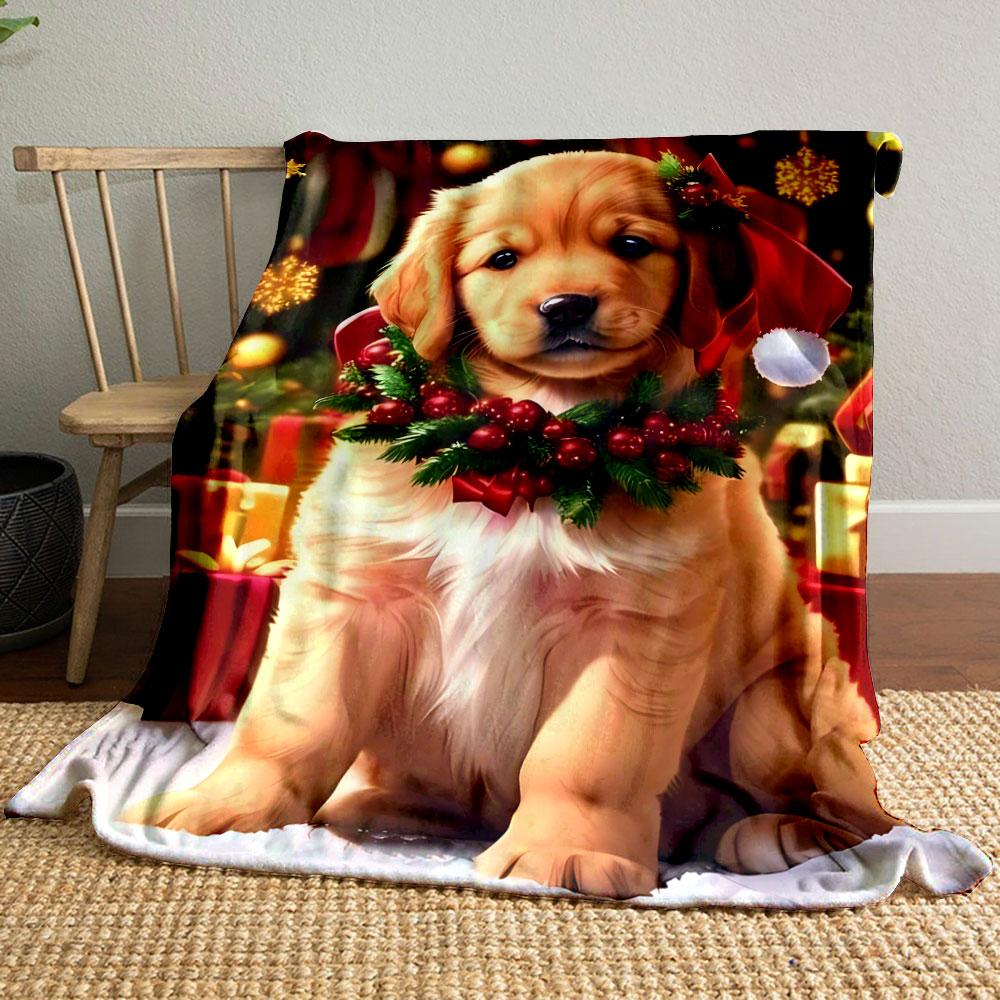 

Christmas Golden Retriever Blanket bedroom Blanket for Livingroom Couch lunch break Soft throw for Friend s festival Gift 80cm x 120cm