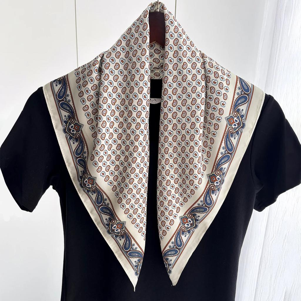 Luxury Floral Print Square Scarf Women Hijab Hair Bands Neckerchief Female Satin Shawl Ribbon Headband Fashion Wraps Bandana