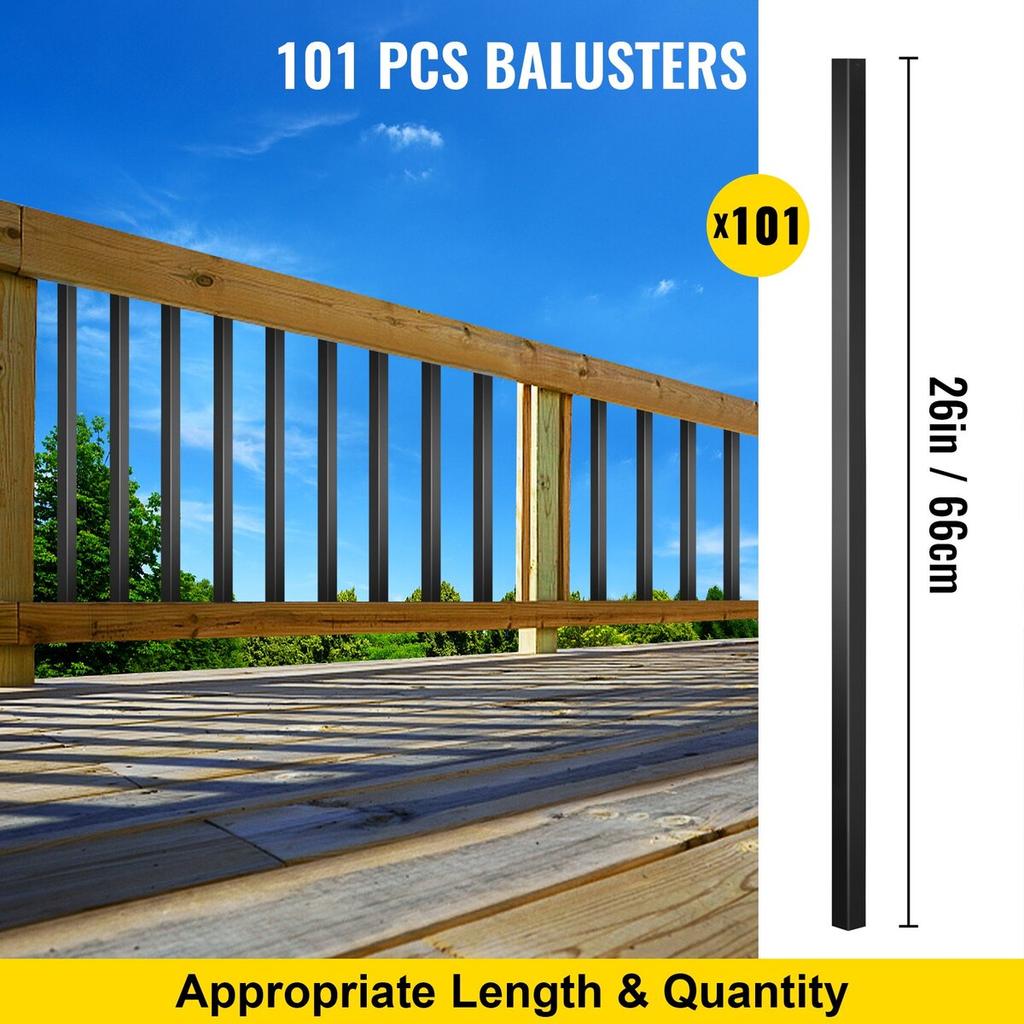 Deck Balusters, 101 Pack Metal Deck Spindles, 26"x0.75" Staircase Baluster With Screws, Aluminum Alloy Deck Railing for Wood and Composite Deck,