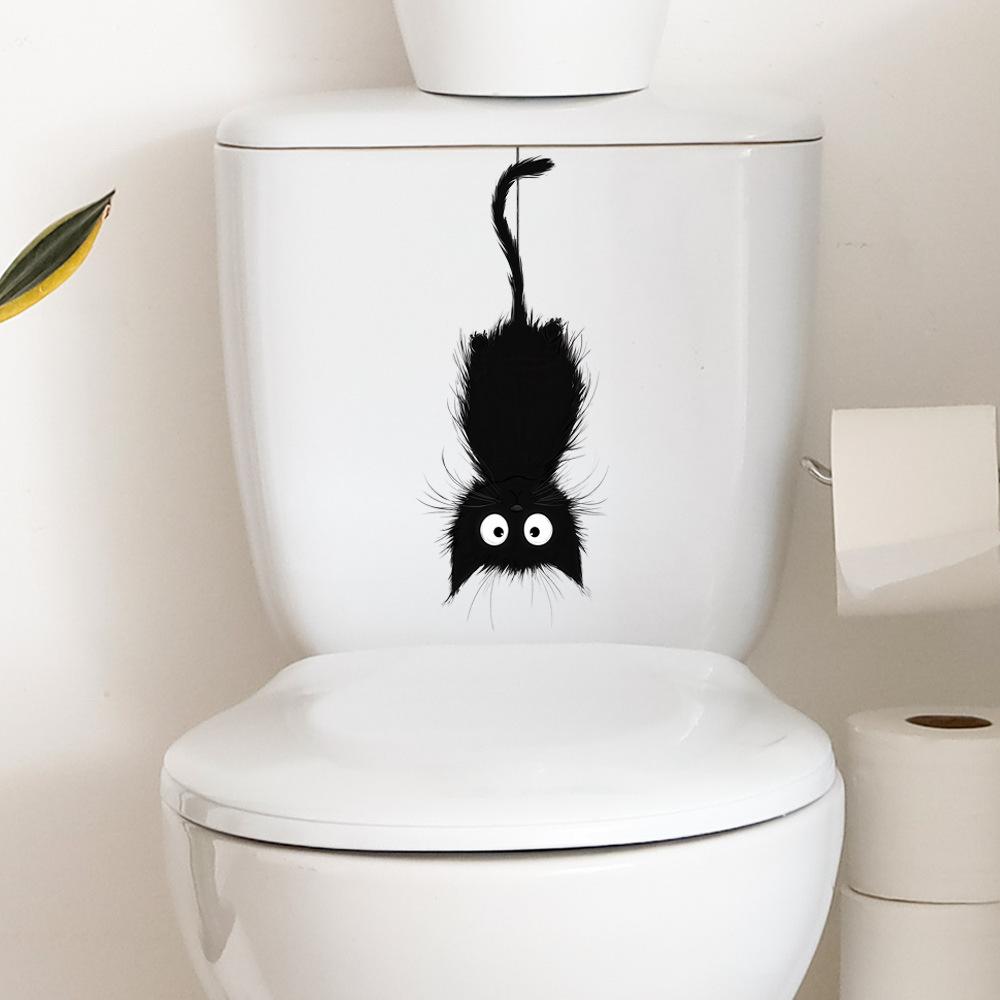 Adesivo per Tavoletta del WC Gatto Riccio Impermeabile Rimovibile Decalcomania Murale per Bagno Decorazione per la Casa