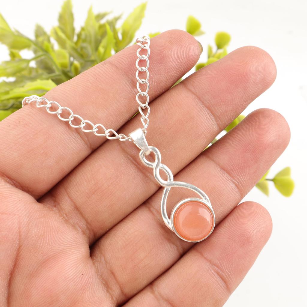 Peach Moonstone Gemstone Jewelry, 925 Solid Sterling Silver Pendant, Handmade Gorgeous Silver Pendant, For Wedding Gift