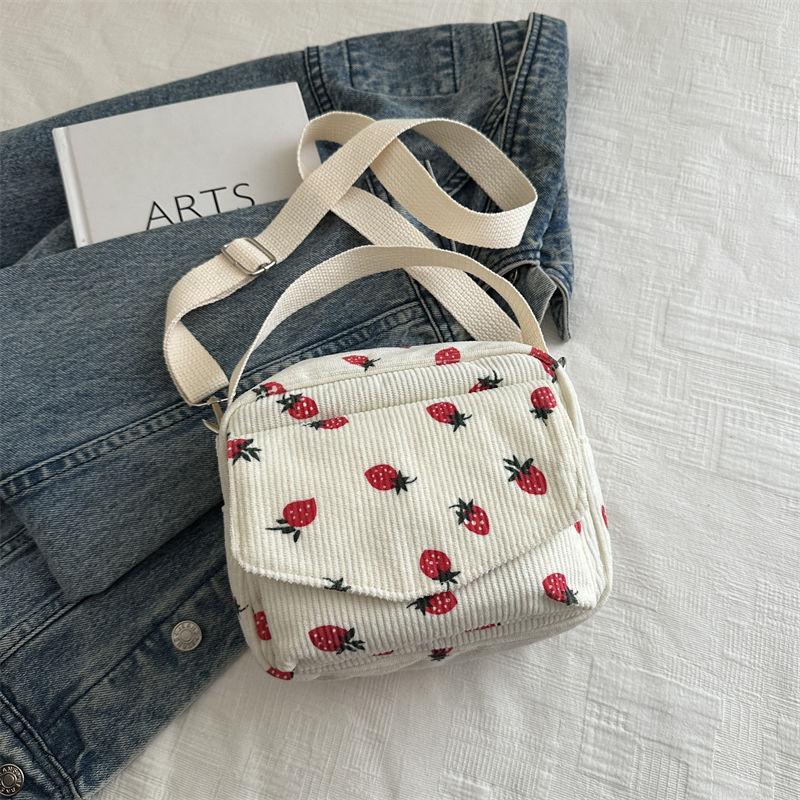 Cartoon Corduroy Shoulder Crossbody Bag for Women New Japanese Style Girl Student Strawberry Phone Bag