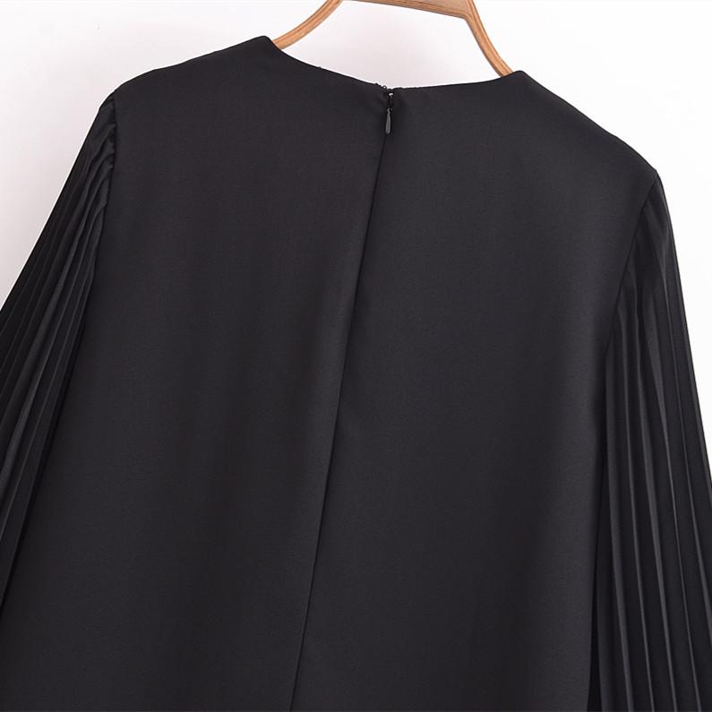 2025 Spring Women's Casual Loose Fit Round Neck Pleated Short Dress