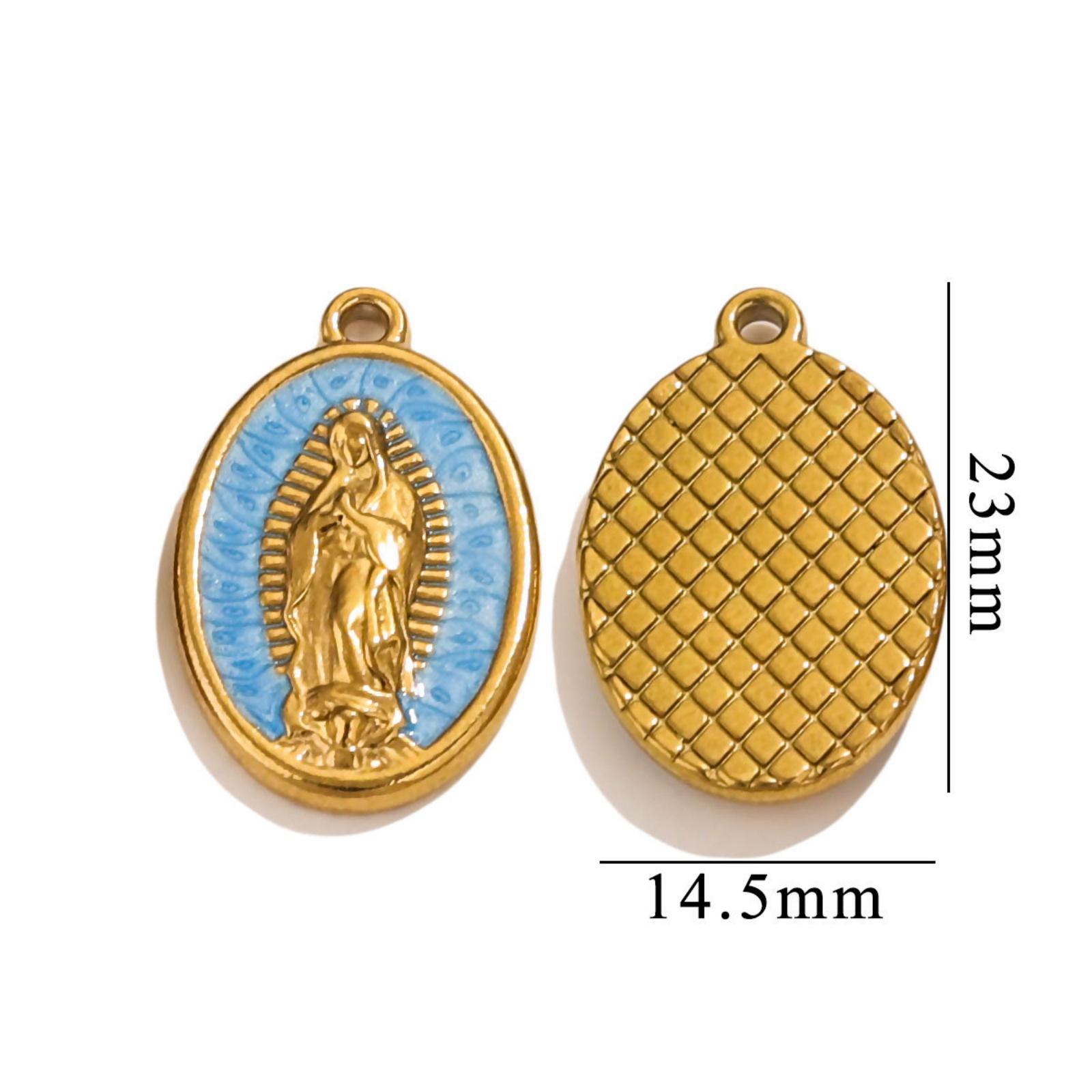 

2 Piece 304 Stainless Steel Charms 18K Gold Plated Oval Virgin Mary Enamel Pendant For DIY Jewelry Necklace Making 23mm x 14.5mm синий