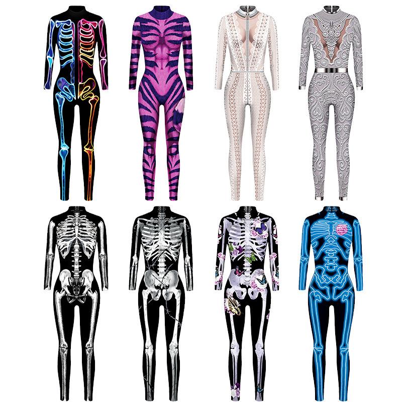 Popular Skeleton Ghost Suit D Digital Printing Halloween Cosplay Suit Women's Jumpsuit