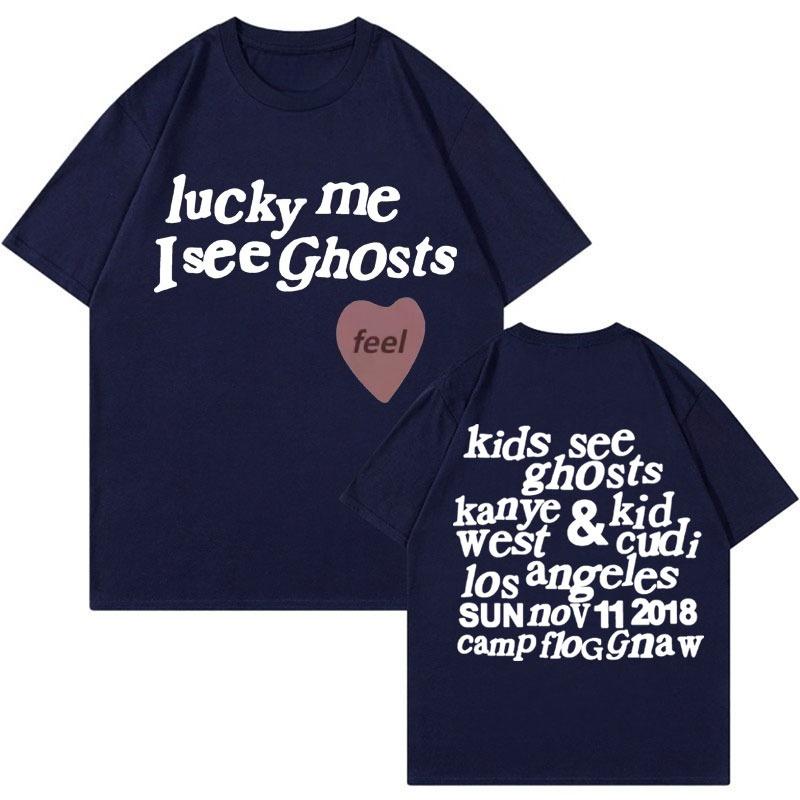 Kids See Ghosts T Shirt - Lucky Me I See Ghosts - Kanye West Letters Print T Shirts Men Women Fashion Casual Cotton T-shirt Tops