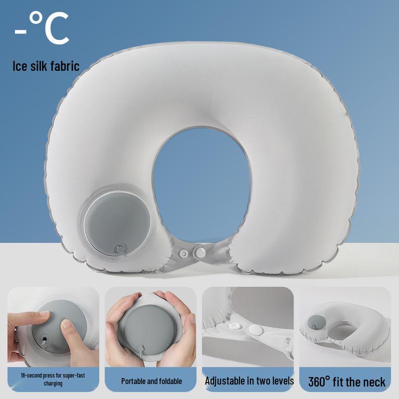 Pressing Inflatable U-Shaped Travel Pillow: Portable Airplane Headrest & Nap Neck Support