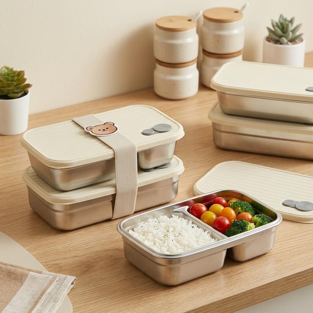 Stainless Steel Bento Box Metal Lunch Box Microwavable Food Storage Containers Stackable Meal Prep Leak-proof Adults Kids School