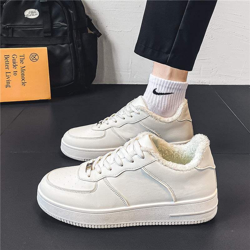 Pánské zimní sametové teplé bavlněné boty všestranné ležérní bílé plátěnky kožený povrch nepromokavé sportovní zvyšující malé bílé trendy boty