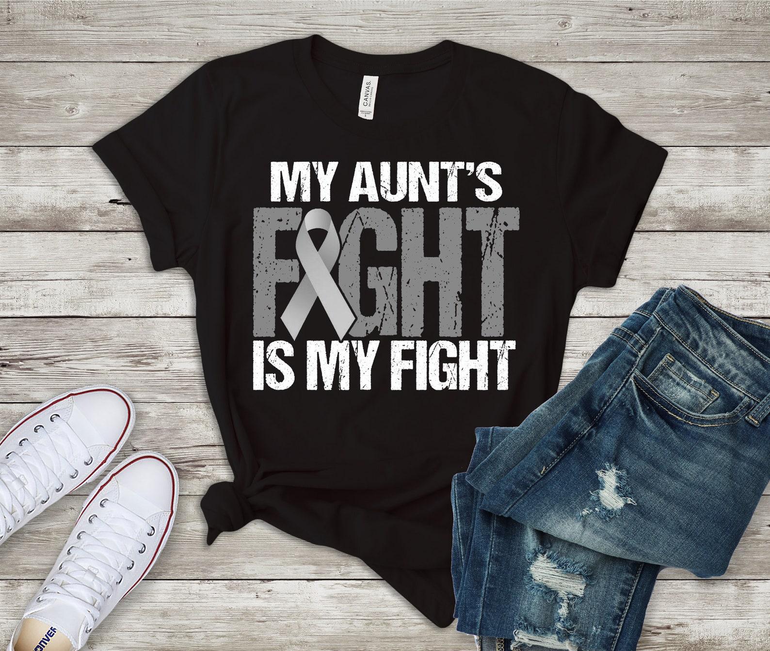 Brain Cancer T-Shirt, Brain Cancer Awareness Shirt, Grey Ribbon Shirt, Cancer Support Shirt, Cancer Fight T-Shirt, Her Fight is My Fight 3XL