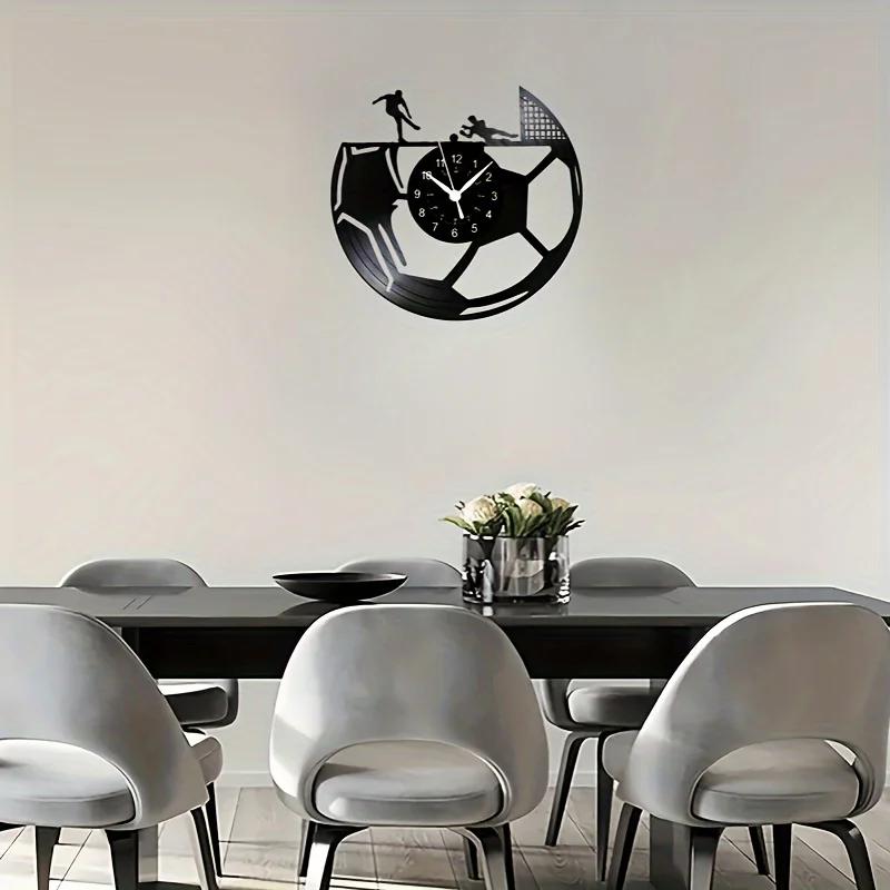 Soccer Vinyl Record Clock 12 Inch Sport Wall Clock Decor for Boy Room Home Bedroom Living Room Office Birthday Gift for Men