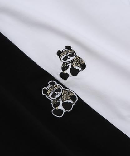 IMPROMES Casual SIDEWAYSTANCE Embroidered Downer Panda Long Sleeve T-Shirt, Men's, Oatmeal